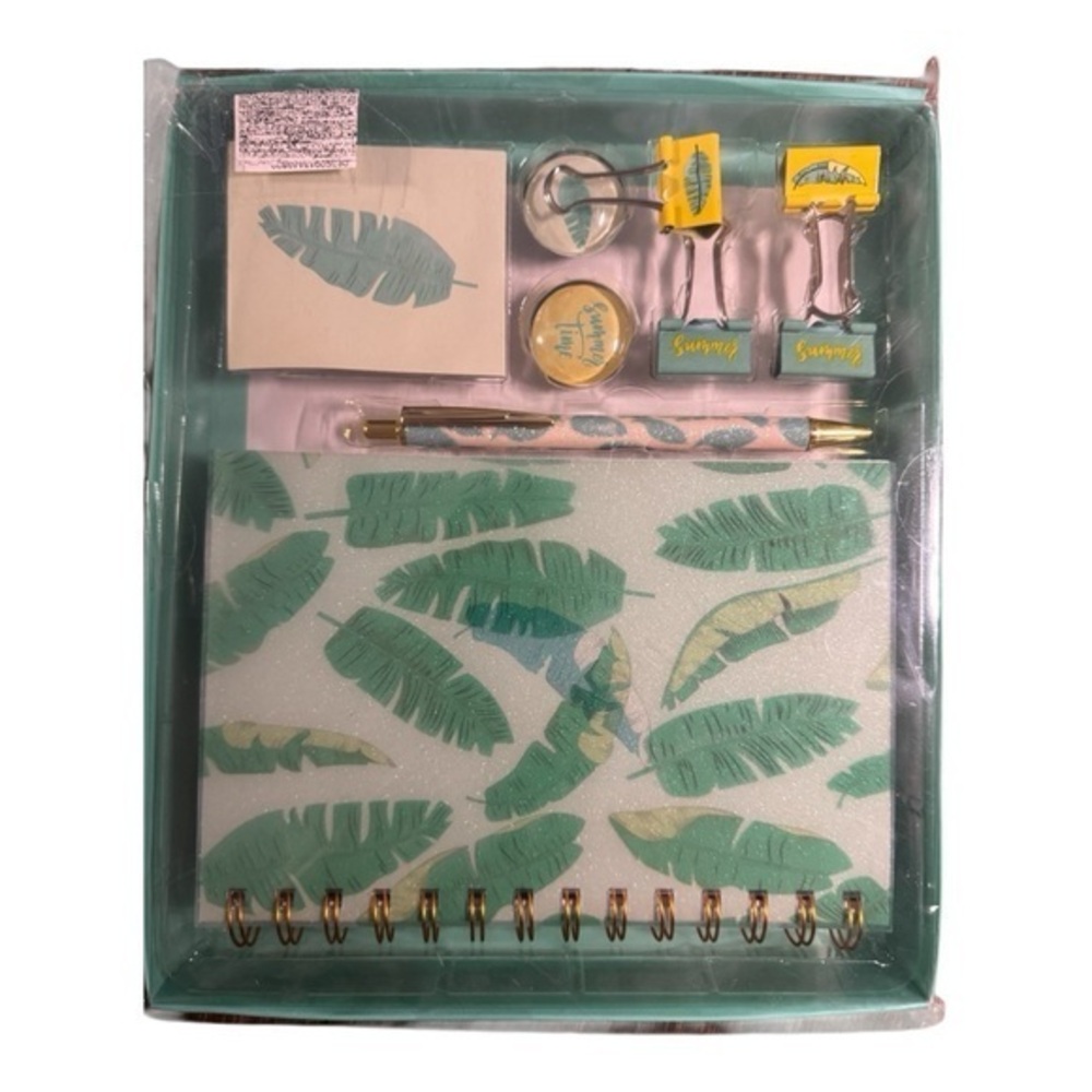 3/$25 Green Leaves Palm Stationery Set Journal Clips Pen Office Accessories